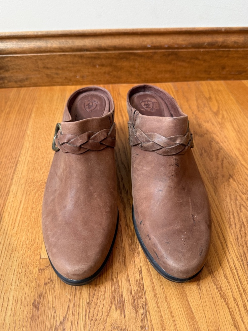 Ariat Braided Brown Leather Slip On Mule Clog Style 20962 Western Wedge Size 10B - Picture 3 of 13